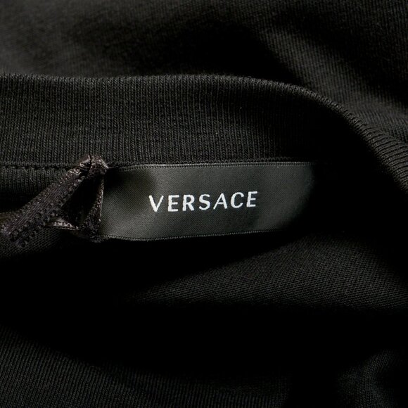 Versace Men's Black Short Sleeve Gold Logo Embroidery T-Shirt US M IT 50 - Picture 5 of 6